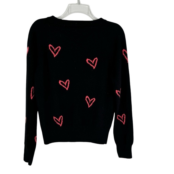 White + Warren Cashmere Graffiti Heart Sweater Black Size S - Picture 4 of 9